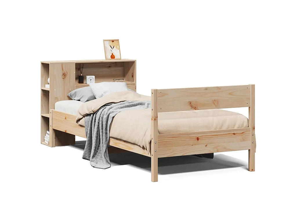 Bed met boekenkast zonder matras massief grenenhout 75x190 cm