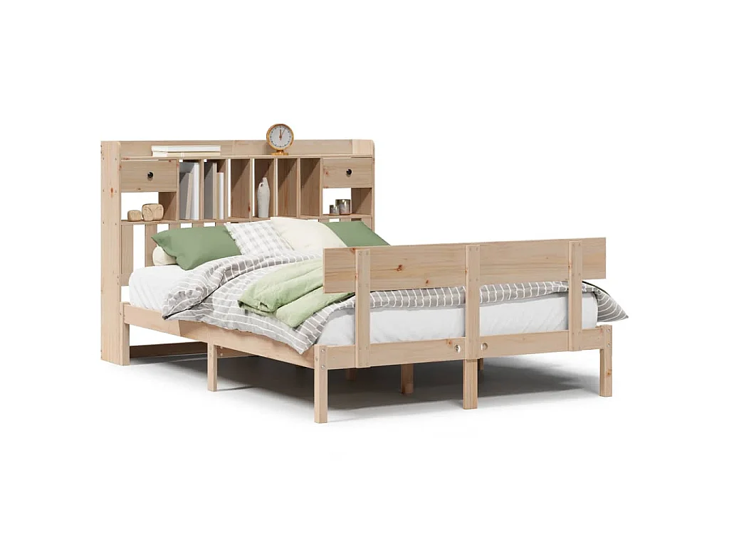 Bed met boekenkast zonder matras massief grenenhout 140x200 cm
