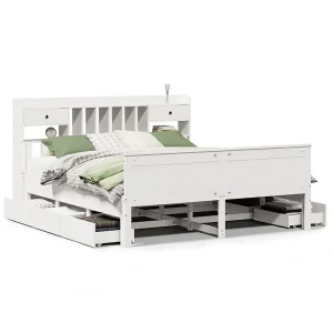 Bed met boekenkast zonder matras grenenhout wit 180×200 cm Bed met boekenkast zonder matras grenenhout wit 180×200 cm