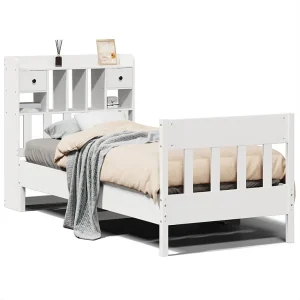 Bedframe zonder matras massief grenenhout wit 75×190 cm