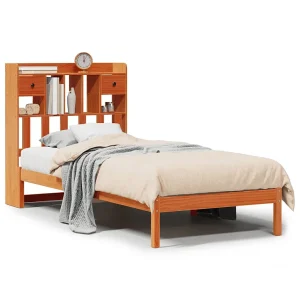 Bed met boekenkast zonder matras grenenhout wasbruin 100×200 cm