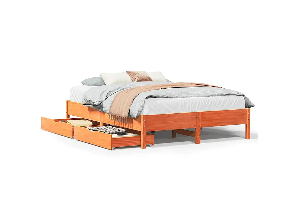 Bedframe zonder matras massief grenenhout wasbruin 120x190 cm