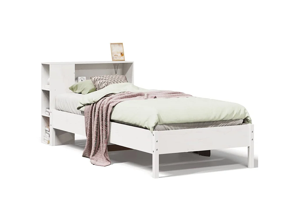 Bed met boekenkast zonder matras grenenhout wit 75x190 cm