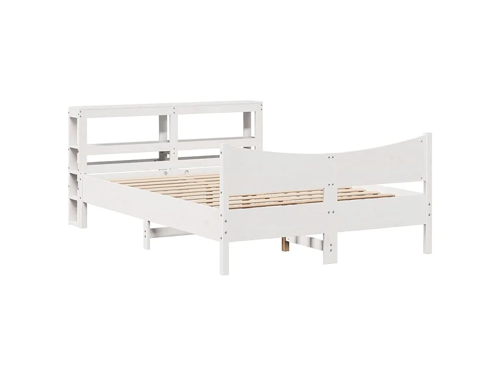 Bedframe met hoofdbord massief grenenhout wit 150x200 cm