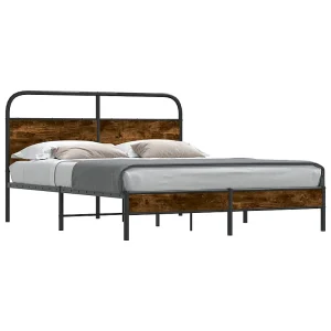 Bedframe zonder matras bewerkt hout gerookt eiken 150×200 cm Bedframe zonder matras bewerkt hout gerookt eiken 150×200 cm