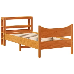 Bedframe met hoofdbord massief grenenhout wasbruin 75×190 cm