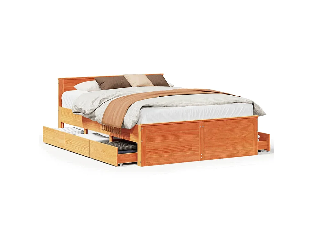 Bedframe zonder matras met hoofdbord hout wasbruin 140x200 cm