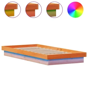 Bedframe LED massief grenenhout wasbruin 75×190 cm