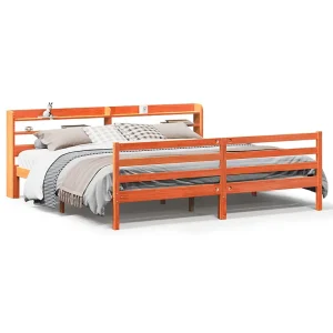 Bedframe zonder matras massief grenenhout wasbruin 200×200 cm