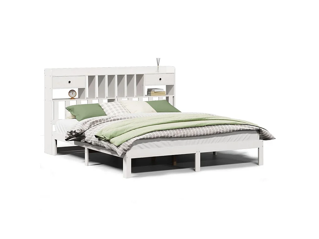 Bed met boekenkast zonder matras grenenhout wit 180x200 cm