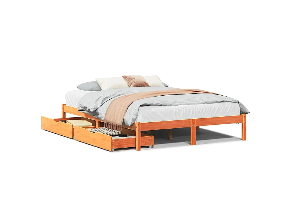 Bedframe zonder matras massief grenenhout wasbruin 120x190 cm