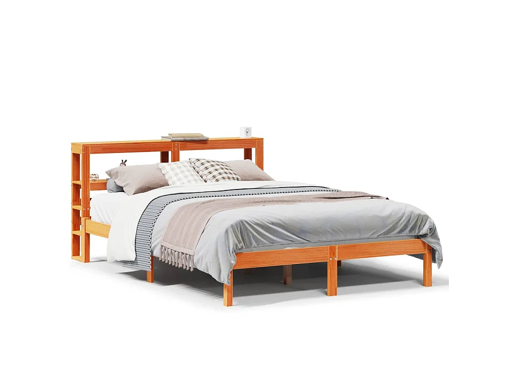 Bedframe met hoofdbord grenenhout wasbruin 140x200 cm