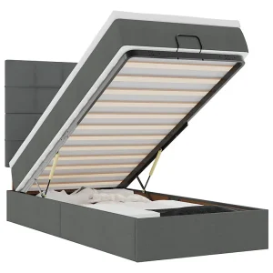 Bed poef met matras en LED's 90×200 cm stof donkergrijs Bed poef met matras en LED's 90×200 cm stof donkergrijs