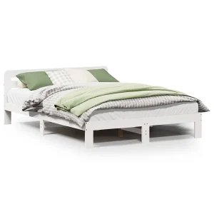 Bedframe zonder matras massief grenenhout wit 150×200 cm
