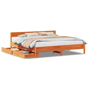 Bedframe zonder matras massief grenenhout wasbruin 200×200 cm