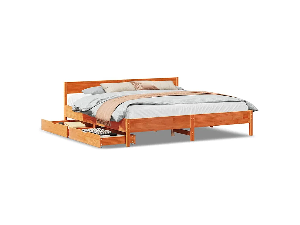 Bedframe zonder matras massief grenenhout wasbruin 200x200 cm