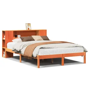 Bed met boekenkast zonder matras grenenhout wasbruin 140×190 cm Bed met boekenkast zonder matras grenenhout wasbruin 140×190 cm