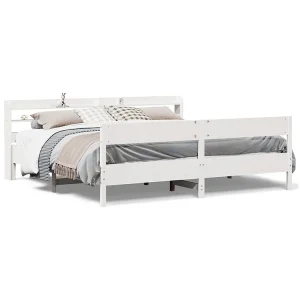 Bedframe zonder matras massief grenenhout wit 200×200 cm Bedframe zonder matras massief grenenhout wit 200×200 cm