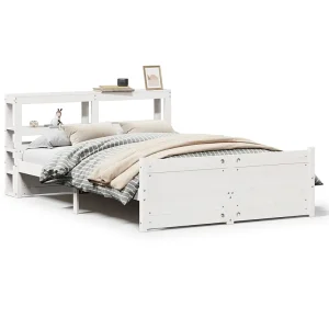 Bedframe met hoofdbord massief grenenhout wit 150×200 cm Bedframe met hoofdbord massief grenenhout wit 150×200 cm