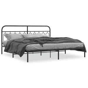 Bedframe met hoofdbord metaal zwart 200×200 cm Bedframe met hoofdbord metaal zwart 200×200 cm
