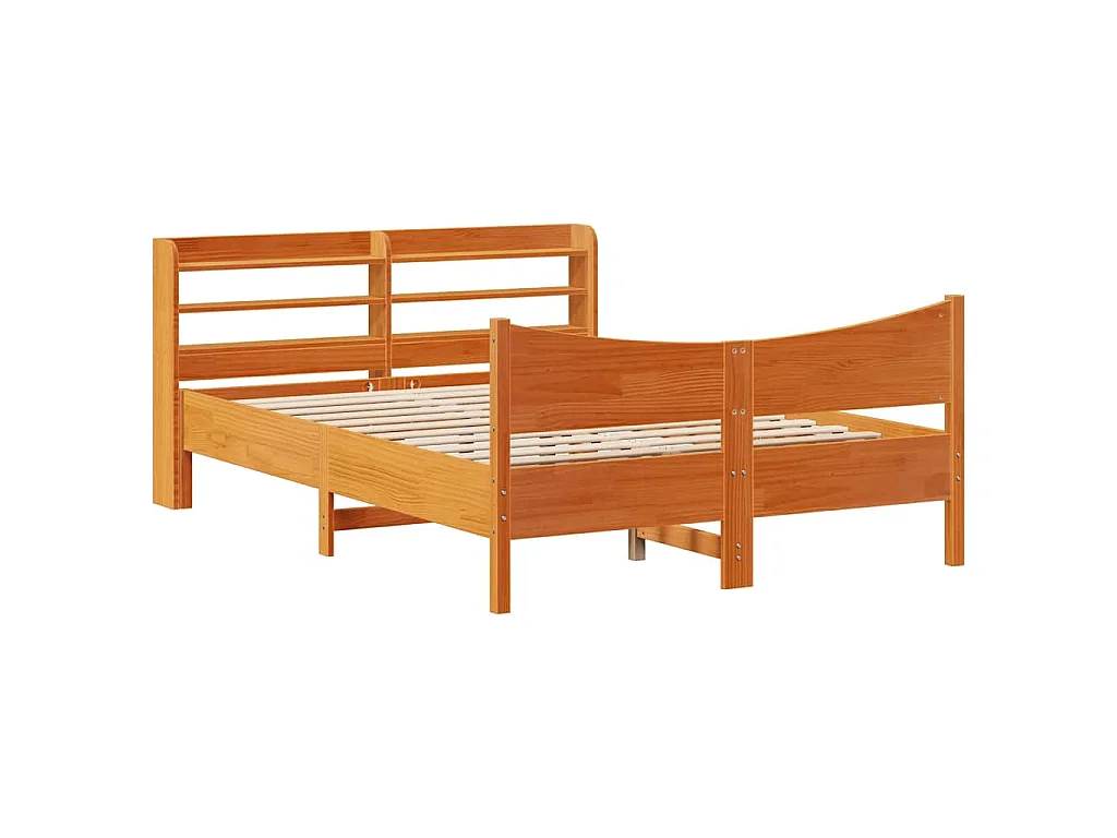 Bedframe met hoofdbord massief grenenhout wasbruin 150x200 cm
