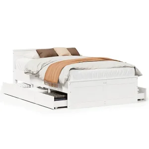 Bedframe zonder matras met hoofdbord grenenhout wit 120×190 cm Bedframe zonder matras met hoofdbord grenenhout wit 120×190 cm