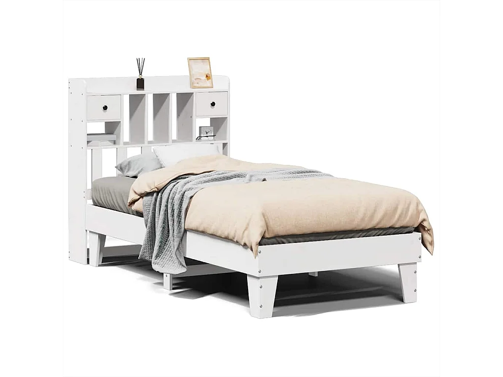 Bedframe zonder matras massief grenenhout wit 75x190 cm