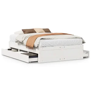 Bedframe zonder matras met lades grenenhout wit 150×200 cm Bedframe zonder matras met lades grenenhout wit 150×200 cm