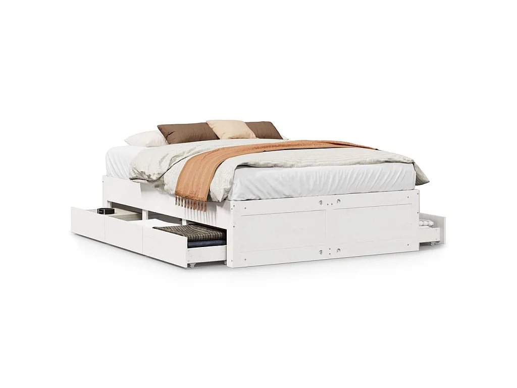 Bedframe zonder matras met lades grenenhout wit 150x200 cm