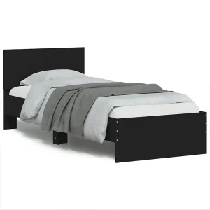 Bedframe met hoofdeinde bewerkt hout zwart 90×190 cm Bedframe met hoofdeinde bewerkt hout zwart 90×190 cm