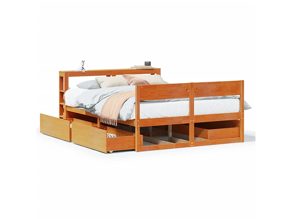 Bed met matras massief grenenhout wasbruin 140x190 cm