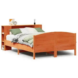 Bed met boekenkast zonder matras grenenhout wasbruin 140×190 cm Bed met boekenkast zonder matras grenenhout wasbruin 140×190 cm