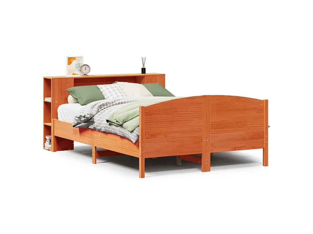 Bed met boekenkast zonder matras grenenhout wasbruin 140x190 cm