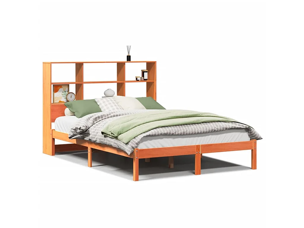 Bed met boekenkast zonder matras grenenhout wasbruin 120x190 cm