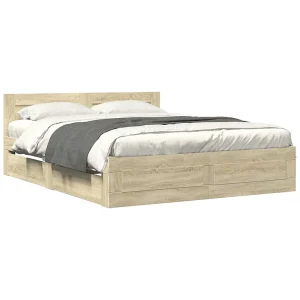 Bedframe met hoofdeinde bewerkt hout sonoma eiken 150×200 cm Bedframe met hoofdeinde bewerkt hout sonoma eiken 150×200 cm