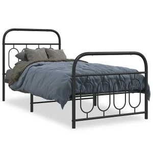 Bedframe met hoofd- en voeteneinde metaal zwart 80×200 cm