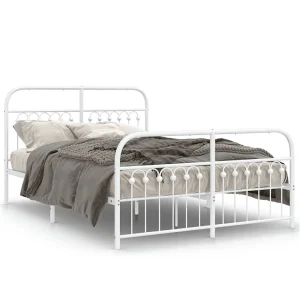 Bedframe met hoofd- en voeteneinde metaal wit 137×190 cm Bedframe met hoofd- en voeteneinde metaal wit 137×190 cm