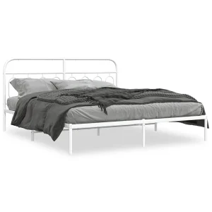 Bedframe met hoofdbord metaal wit 193×203 cm Bedframe met hoofdbord metaal wit 193×203 cm