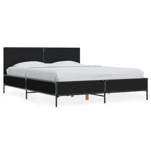 Bedframe LED bewerkt hout metaal zwart 140×190 cm