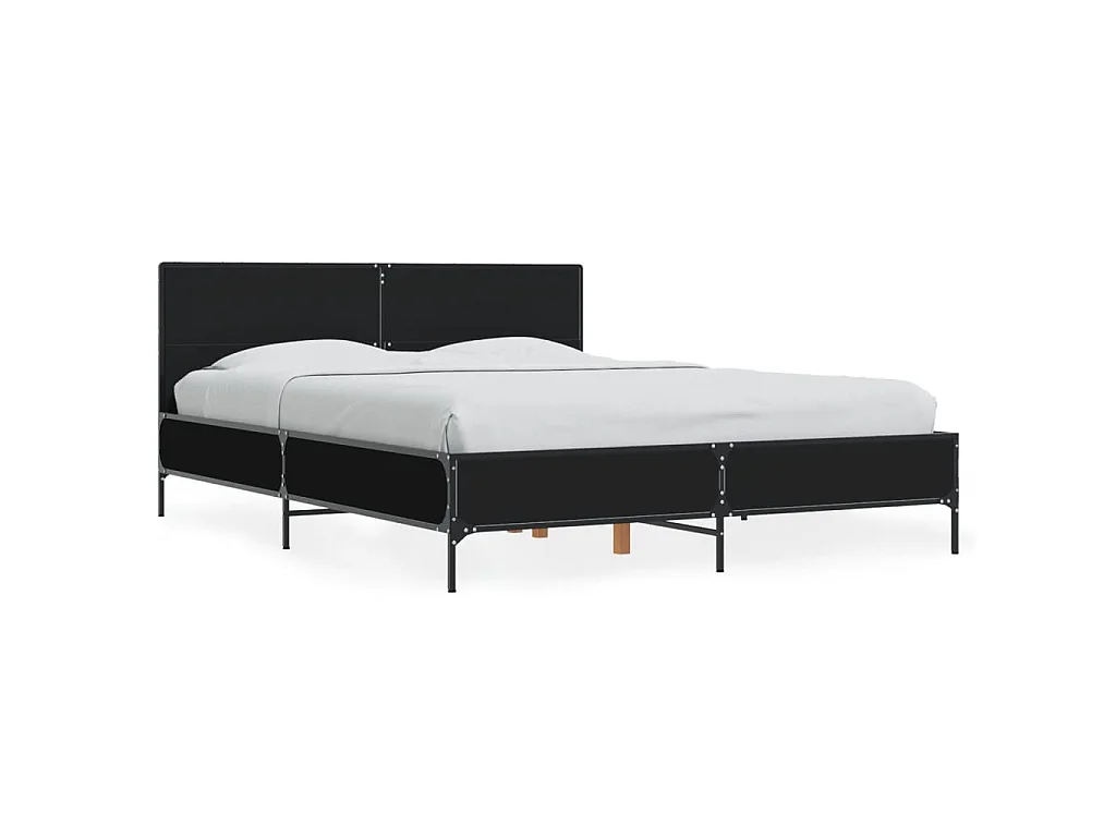 Bedframe LED bewerkt hout metaal zwart 140x190 cm