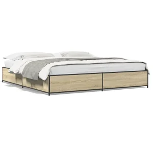 Bedframe bewerkt hout metaal sonoma eikenkleurig 180×200 cm Bedframe bewerkt hout metaal sonoma eikenkleurig 180×200 cm