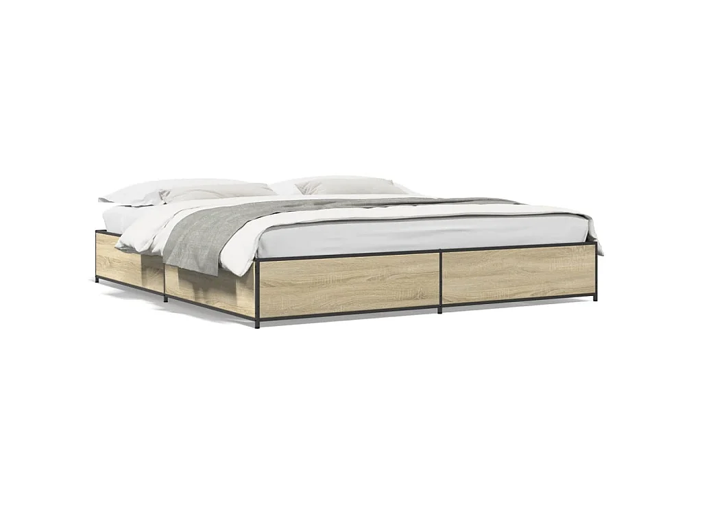 Bedframe bewerkt hout metaal sonoma eikenkleurig 180x200 cm
