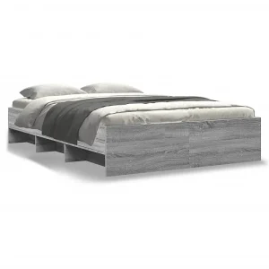 Bedframe bewerkt hout grijs sonoma eikenkleurig 140×200 cm Bedframe bewerkt hout grijs sonoma eikenkleurig 140×200 cm