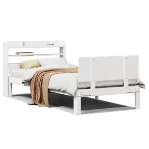 Bedframe met hoofdeinde zonder matras 100×200 cm wit