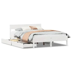 Bedframe zonder matras massief grenenhout wit 120×200 cm