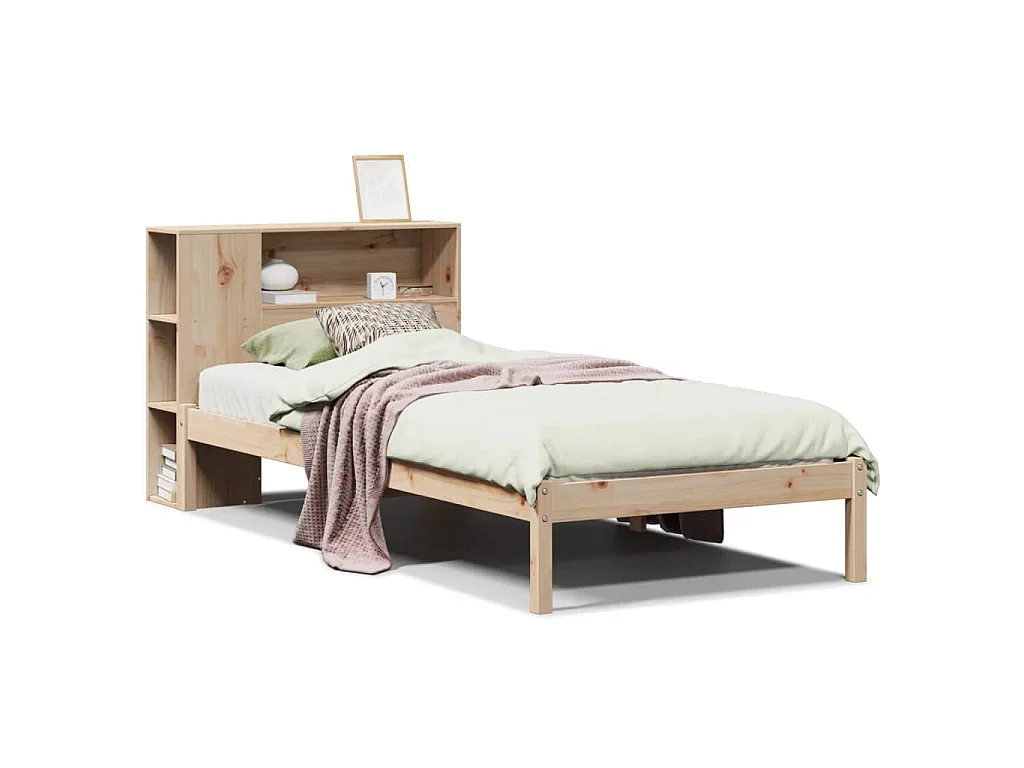 Bed met boekenkast zonder matras massief grenenhout 75x190 cm