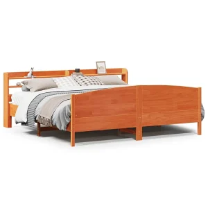 Bedframe zonder matras massief grenenhout wasbruin 200×200 cm