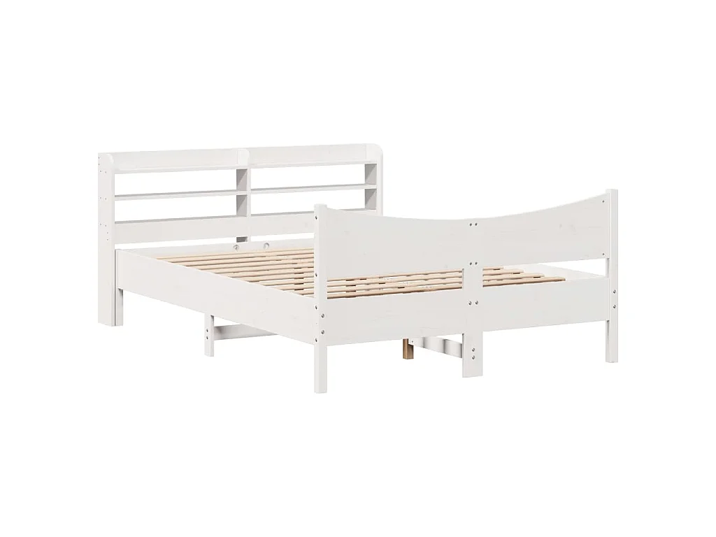 Bedframe met hoofdbord massief grenenhout wit 120x200 cm