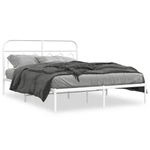 Bedframe met hoofdbord metaal wit 140×190 cm Bedframe met hoofdbord metaal wit 140×190 cm