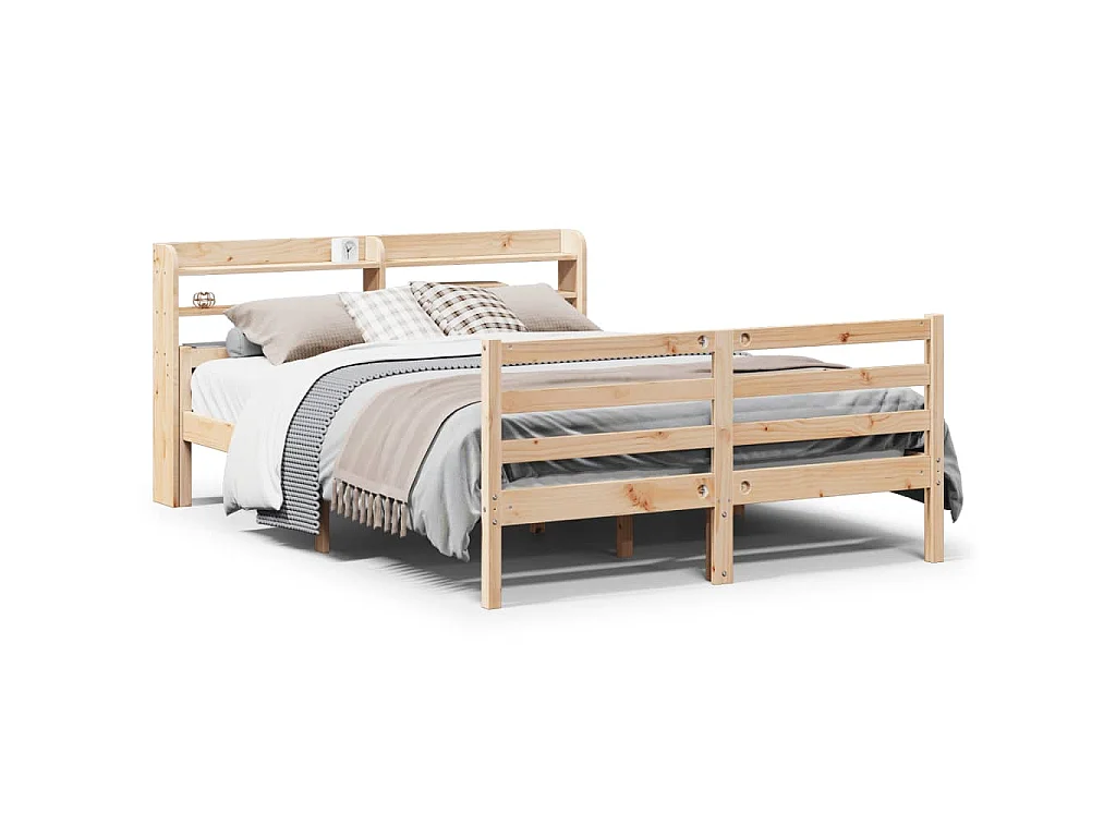 Bedframe met hoofdbord massief grenenhout 150x200 cm
